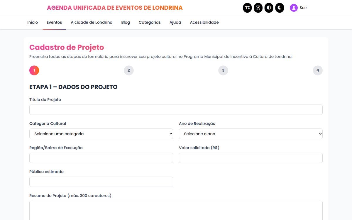 Agenda de Londrina · Cadastro de projeto